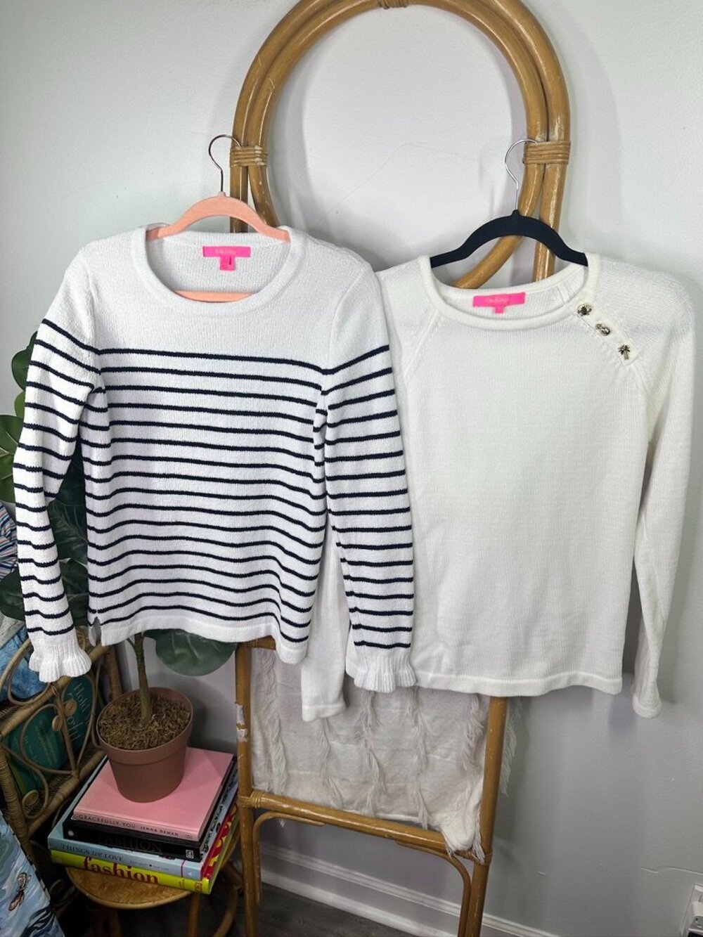 Lilly Pulizter White and Striped Crewneck Sweater Bundle sz S